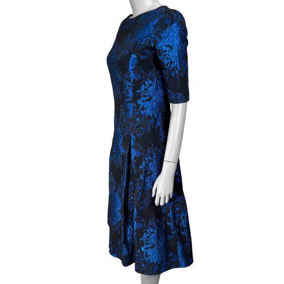 Teri Jon Metallic Jacquard Cocktail Dress, Fit & Flare, Floral, Half Sleeve | 8 - Picture 2 of 11